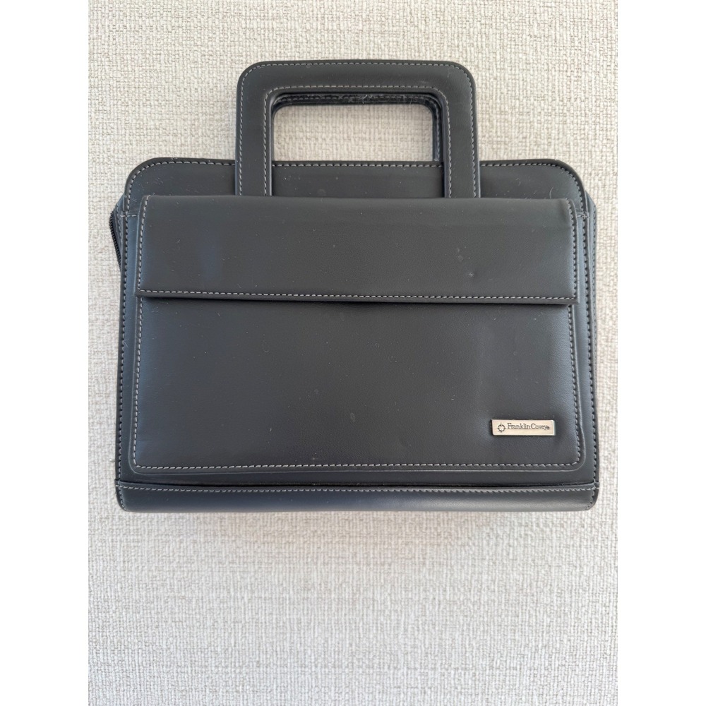 Franklin Covey Leather Planner Binder 7 Ring Retractable Handles Black 8 x 10